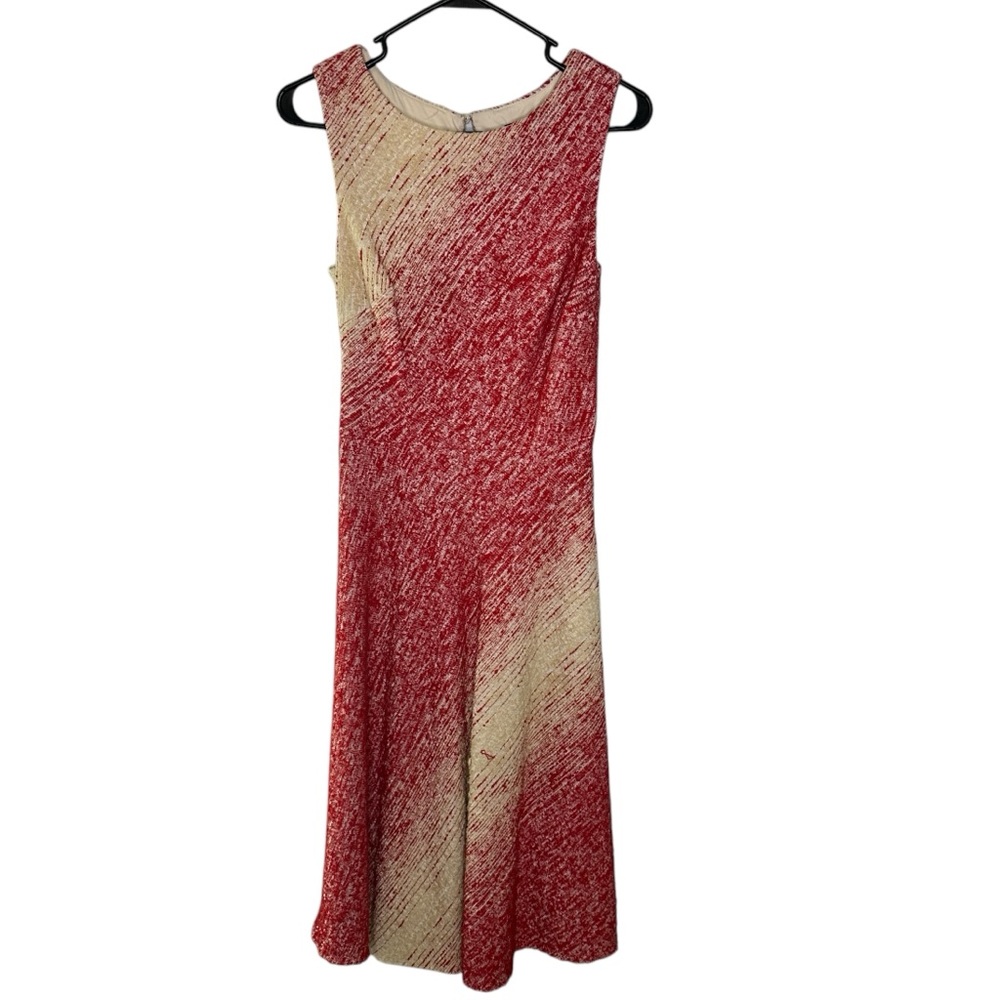 Teri Jon Elegant Red Tweed and Cream Sleeveless Fit Flare Dress Size 6